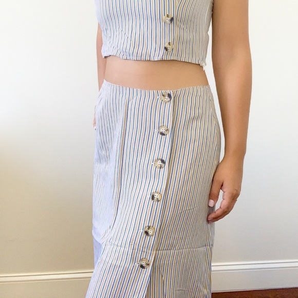 'Leaden' Set Striped Linen Midi Skirt - Picture 3 of 6